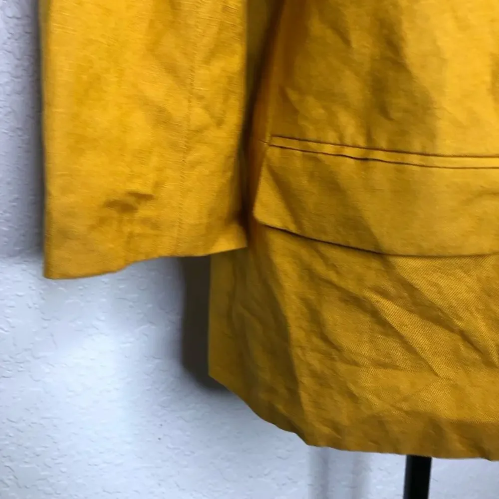 Ann Taylor Factory gold mustard linen blend open front blazer size 8